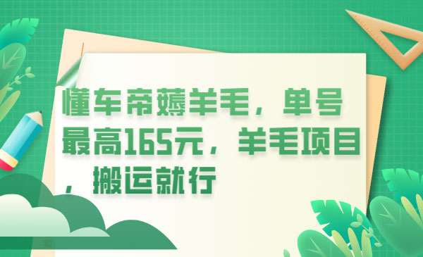 《懂车帝薅羊毛项目》单号最高165元，羊毛项目，搬运就行-校睿铺