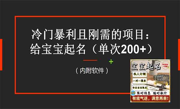 《宝宝起名冷门暴利项目》一单200+，内附教程+工具-校睿铺