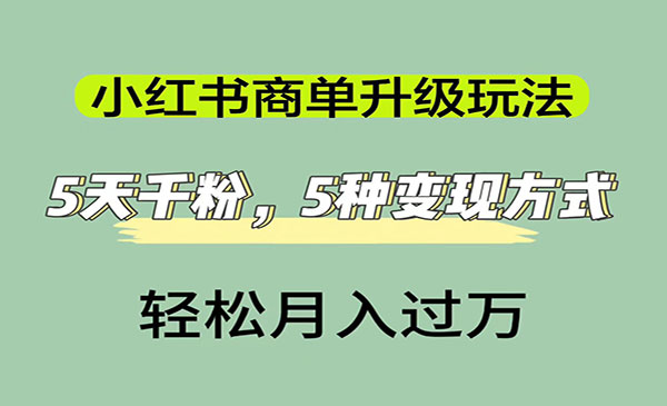 《小红书商单升级玩法》5天千粉，5种变现渠道，轻松月入1万+-校睿铺