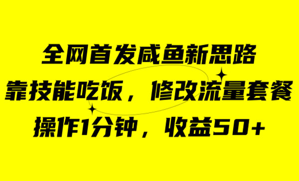 《咸鱼冷门修改流量套餐项目》靠“技能吃饭”操作1分钟，收益50+-校睿铺