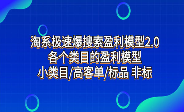 《淘系极速爆搜索盈利模型2.0》各个类目的盈利模型，小类目/高客单/标品 非标-校睿铺