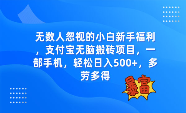 《支付宝无脑搬砖项目》一部手机即可操作，轻松日入500+-校睿铺