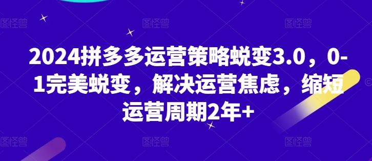 2024拼多多运营策略蜕变3.0，0-1完美蜕变，解决运营焦虑，缩短运营周期2年+-校睿铺