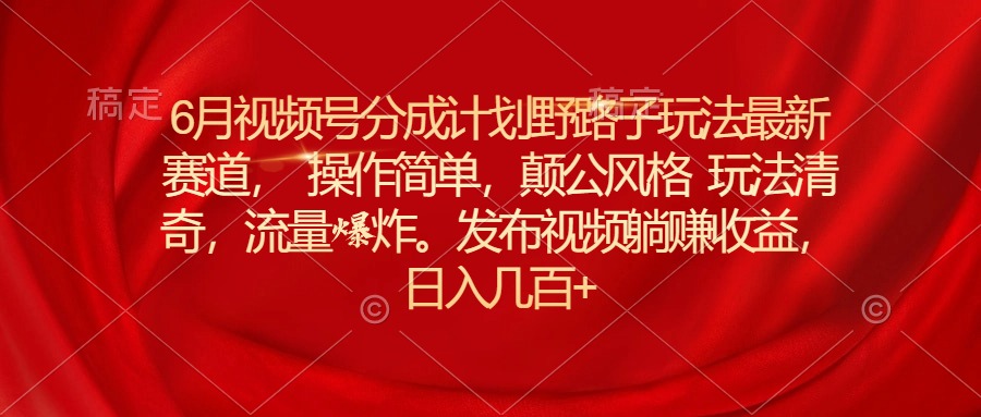 （11040期）6月视频号分成计划野路子玩法最新赛道操作简单，颠公风格玩法清奇，流…-校睿铺