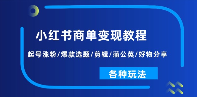 （11164期）小红书商单变现教程：起号涨粉/爆款选题/剪辑/蒲公英/好物分享/各种玩法-校睿铺