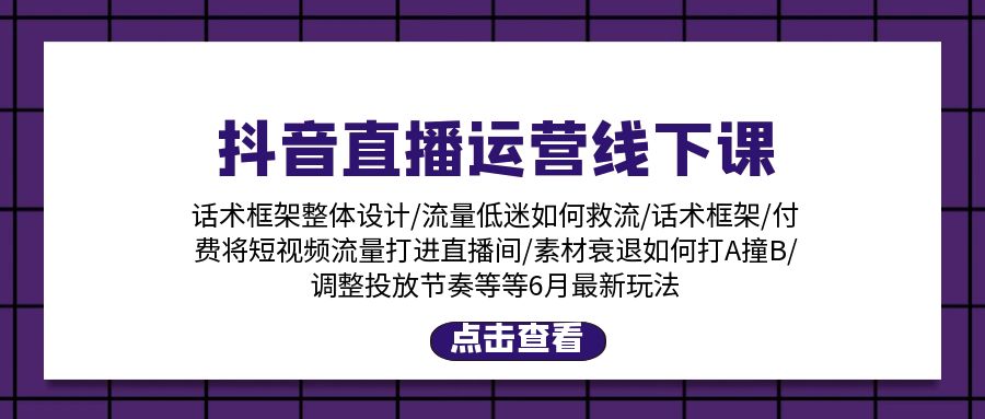 （11211期）抖音直播运营线下课：话术框架/付费流量直播间/素材A撞B/等6月新玩法-校睿铺