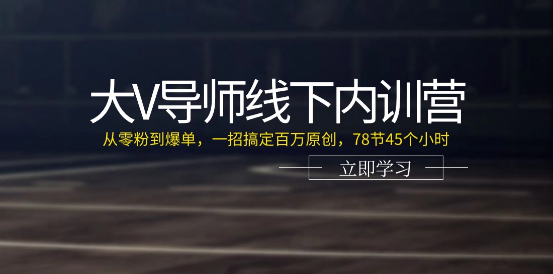 大V导师线下内训营：从零粉到爆单，一招搞定百万原创（78节45个小时）-校睿铺