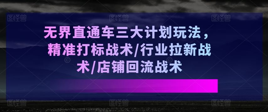 无界直通车三大计划玩法，精准打标战术/行业拉新战术/店铺回流战术-校睿铺