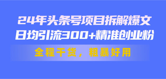（11397期）24年头条号项目拆解爆文，日均引流300+精准创业粉，全程干货，粗暴好用-校睿铺