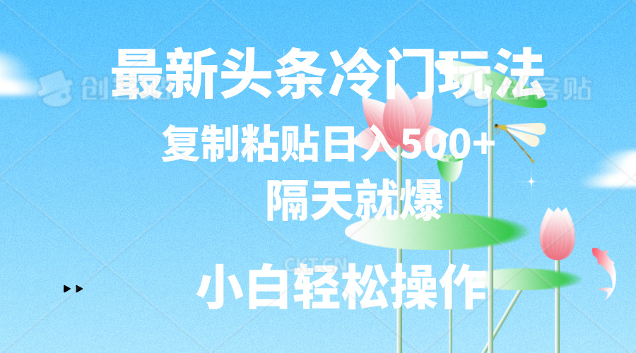 （11414期）最新头条冷门玩法，隔天就爆，复制粘贴日入500+-校睿铺