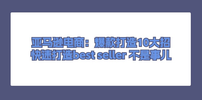 （11431期）亚马逊电商：爆款打造10大招，快速打造best seller 不是事儿-校睿铺