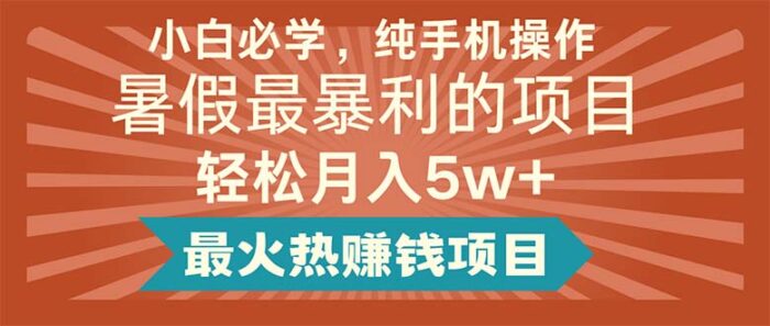 （11583期）小白必学，纯手机操作，暑假最暴利的项目轻松月入5w+最火热赚钱项目-校睿铺