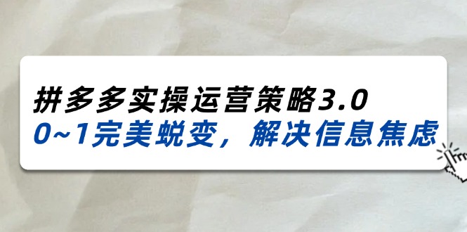 （11658期）2024_2025拼多多实操运营策略3.0，0~1完美蜕变，解决信息焦虑（38节）-校睿铺