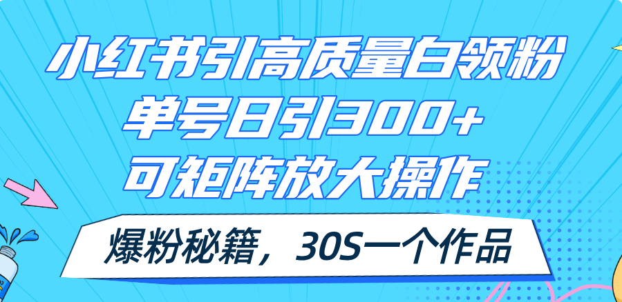 （11692期）小红书引高质量白领粉，单号日引300+，可放大操作，爆粉秘籍！30s一个作品-校睿铺