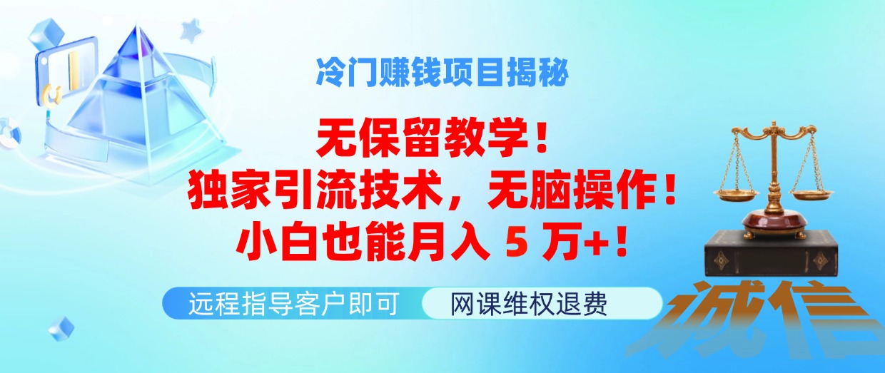 （11864期）冷门赚钱项目无保留教学！独家引流技术，无脑操作！小白也能月入5万+！-校睿铺