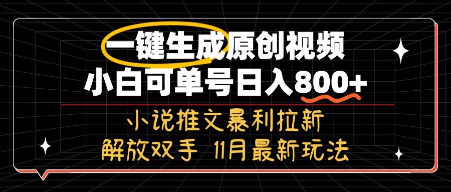 （13215期）11月最新玩法小说推文暴利拉新，一键生成原创视频，小白可单号日入800+…-校睿铺