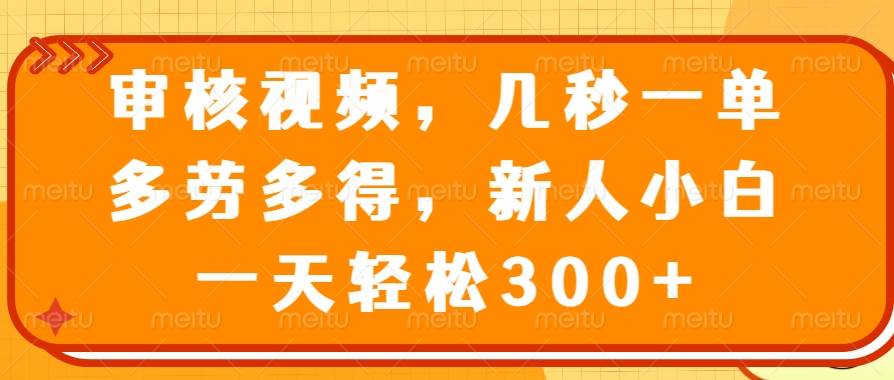 （14294期）审核视频，几秒一单，多劳多得，新人小白一天轻松300+-校睿铺