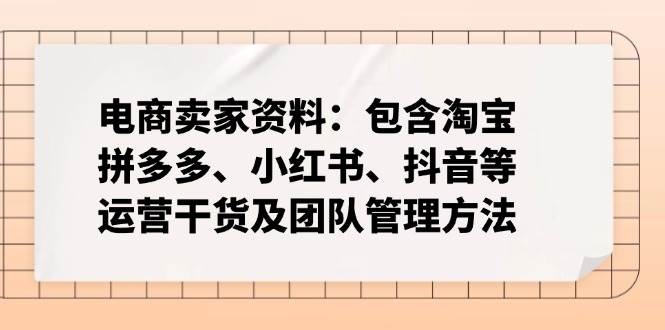 （14354期）电商卖家资料：包含淘宝、拼多多、小红书、抖音等运营干货及团队管理方法-校睿铺