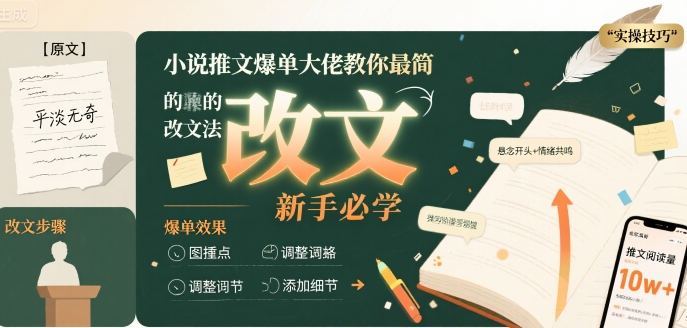 小说推文爆单大佬教你最简单的改文方法实操课，新手必学-校睿铺