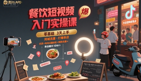 餐饮短视频入门实操课，引爆同城流量，打爆单店-校睿铺