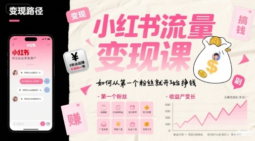 小红书流量变现课，如何从第一个粉丝就开始挣钱-校睿铺