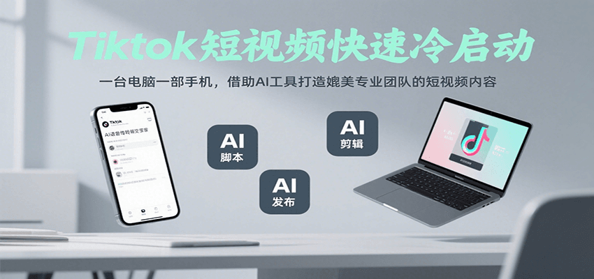 Tiktok短视频快速冷启动，一台电脑一部手机，借助AI工具打造媲美专业团队的短视频内容-校睿铺
