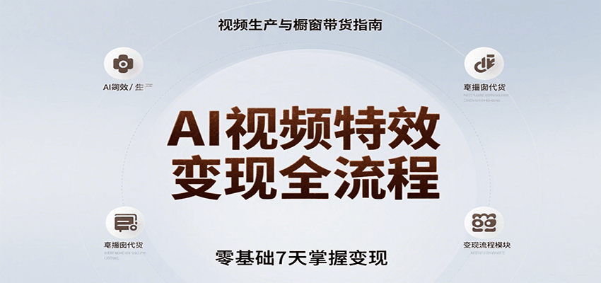 AI视频特效变现全流程，零基础7天掌握视频生产到橱窗带货变现-校睿铺