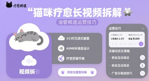 猫咪疗愈长视频拆解 &油管频道运营技巧-校睿铺