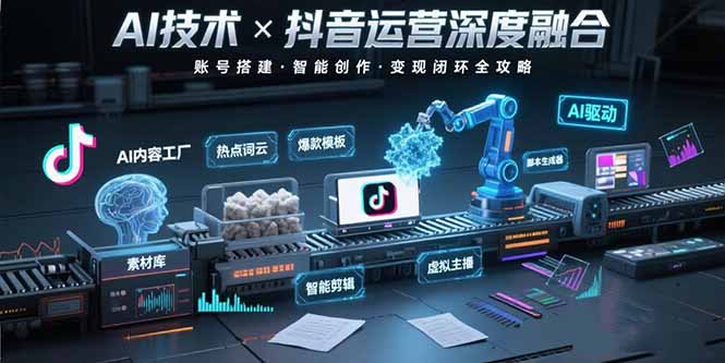 AI技术与抖音运营的深度融合应用：涵盖账号搭建、内容创作、收益变现等-校睿铺