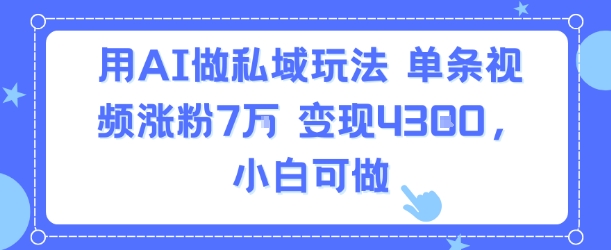 用AI做私域玩法，单条视频涨粉7W变现4.3k，小白可做-校睿铺