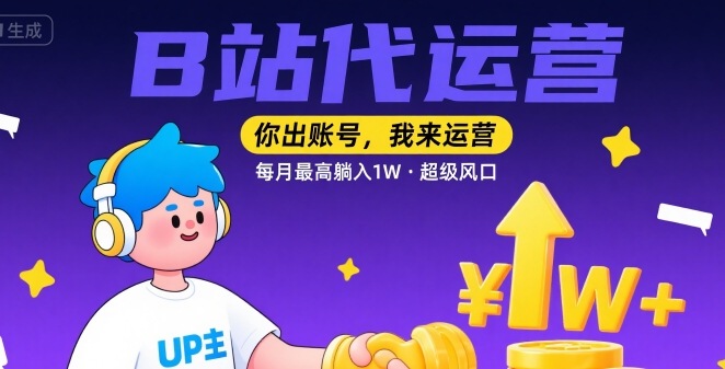 【B站代运营 】你出账号，我来运营，每月最高躺入1W，超级风口【揭秘】-校睿铺