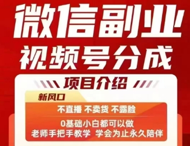 微信副业视频号分成，不直播 不卖货 不露脸，三五分钟即可完成一条作，每日收益几十、几张不等-校睿铺