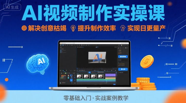 Ai视频制作实操课，解决创意枯竭、效率低下痛点，实现日更量产可持续变现-校睿铺