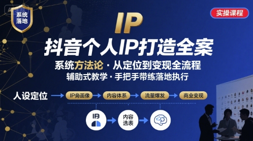 抖音个人IP系统落地实操大课，实操课程，辅助落地-校睿铺