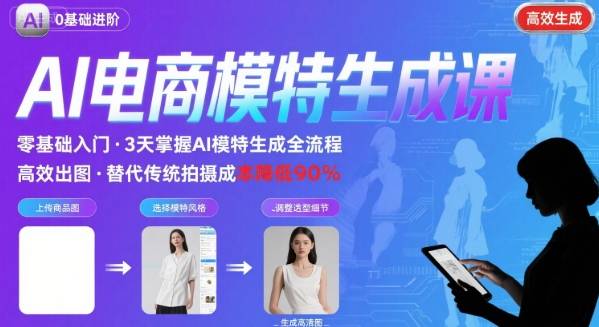 AI模特进阶课程，0基础高效生成逼真电商模特图-校睿铺