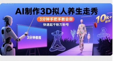 Ai制作3D拟人养生走秀，3分钟手把手教会你，快速起千粉万粉号-校睿铺