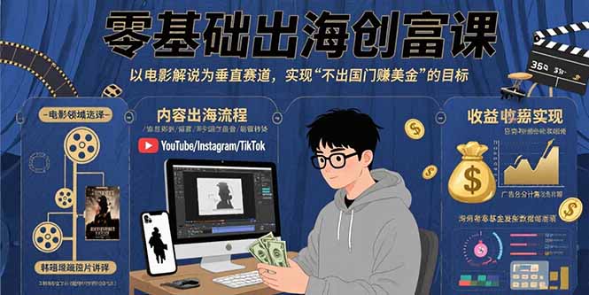 零基础出海创富课：以电影解说为垂直赛道，实现不出国门赚美金的目标-校睿铺