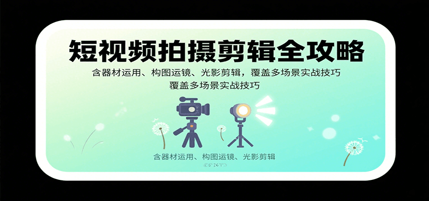 短视频拍摄剪辑全攻略：含器材运用、构图运镜、光影剪辑，覆盖多场景实战技巧-校睿铺