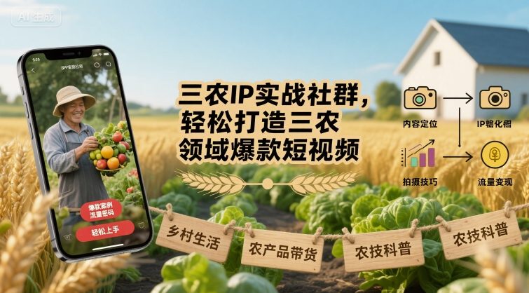 三农IP实战社群，轻松打造三农领域爆款短视频-校睿铺