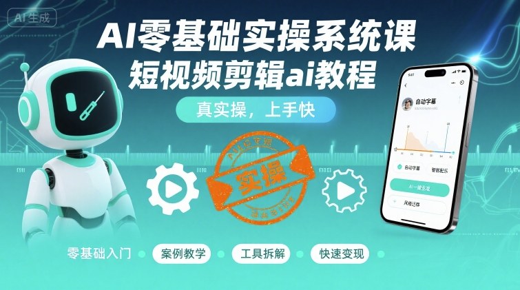 AI零基础实操系统课，短视频剪辑ai教程，真实操，上手快-校睿铺