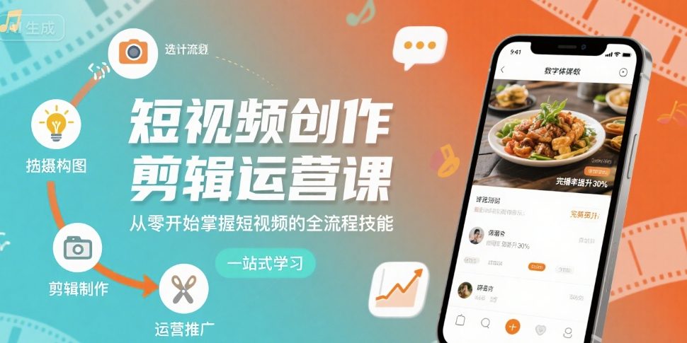短视频创作剪辑运营课，从零开始掌握短视频的全流程技能-校睿铺