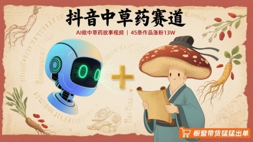 抖音中草药赛道，用AI做中草药故事视频，45条作品涨粉13W，橱窗带货猛猛出单-校睿铺