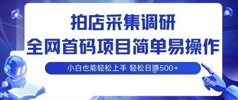 拍店采集调研，全网首码项目，简单易操作， 小白也能轻松上手，多账号操作，轻松日入5张【揭秘】-校睿铺