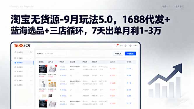 淘宝无货源-9月玩法5.0，1688代发+蓝海选品+三店循环，7天出单月利1-3万-校睿铺