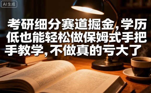 考研细分赛道掘金，日入1k+，学历低也能轻松做保姆式手把手教学，不做真的亏大了【揭秘】-校睿铺
