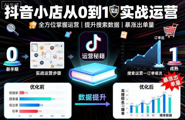 抖音小店从0到1实战运营，帮你全方位掌握小店运营，提升搜索数据与出单量-校睿铺