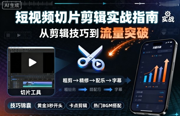 短视频切片剪辑实战指南，从剪辑技巧到流量突破-校睿铺