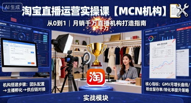 淘宝直播运营实操课【MCN机构】，从0到1做一家月销千W的直播机构-校睿铺