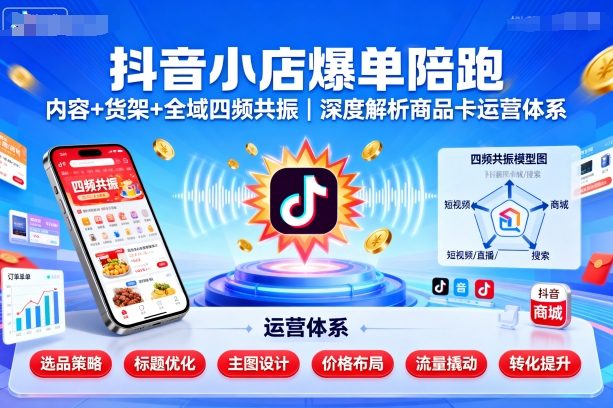 抖音小店爆单陪跑，内容＋货架＋全域四频共振，深度解析抖音商品卡运营体系-校睿铺