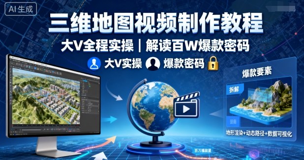 三维地图视频制作教程，大V全程实操，解读百W爆款密码-校睿铺